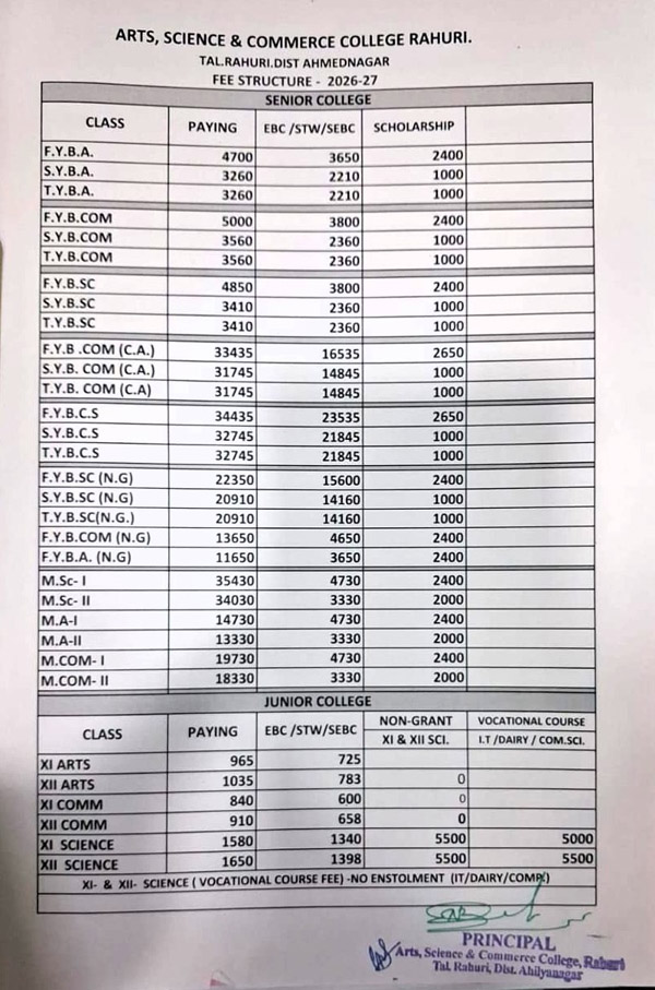 Fee Structure 2026-27